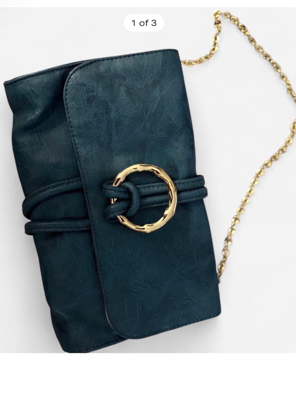 VTG Rampage Dark Teal Chain Crossbody Bag with Gold Ring Accent